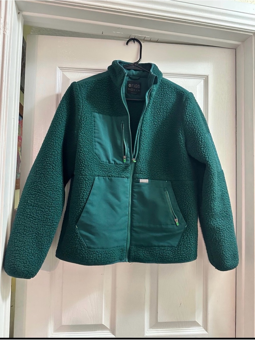 FIGS On-Shift Sherpa Jacket Women’s Small Teal Green Discontinued 12 Pocket